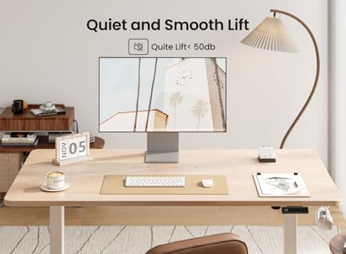 BANTI 48 × 24 Inches Standing Desk, Ergonomic, Electric Height Adjustable, Sit and Stand Up, Computer Office Desk with Splice Board, White Frame/Maple Top 8