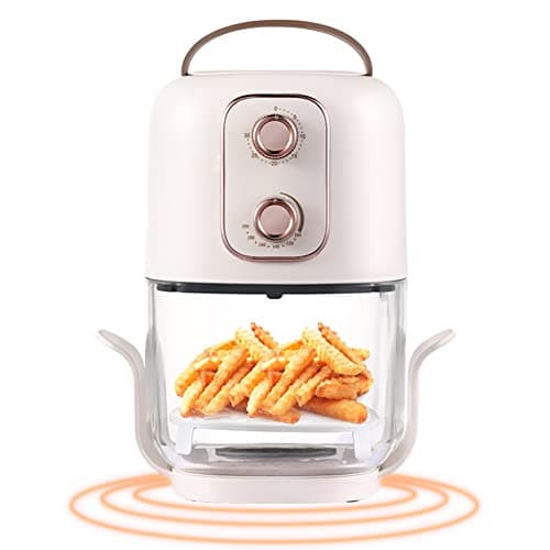 WOOLALA 360° Visible Glass Air Fryer, 2.5-Qt Air Fryers Oven Oil-Free Low Fat Cooking, Compact Air Fryer with Automatic Timer and Temperature Control, Great for 1-3 People Use