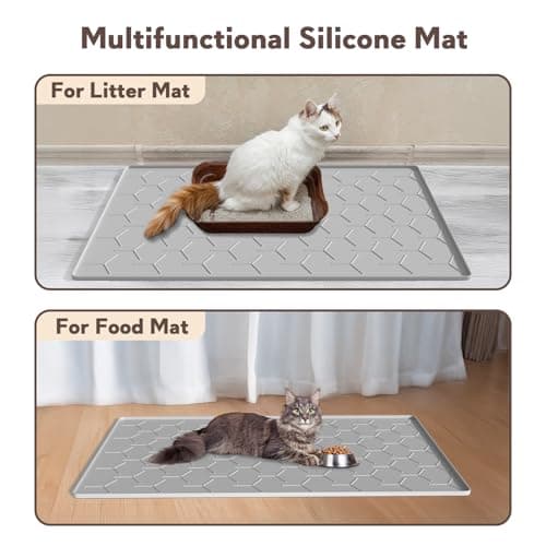 Garoopion Cat Mat for Litter Box, Large 34" X 22" Cat Litter Mat, Waterproof Silicone Pad for Floor, Gray 6