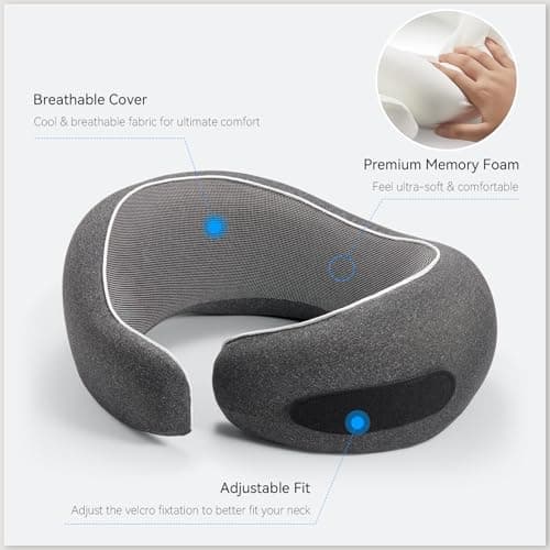 Optixion Travel Neck Pillow for Airplanes, Premium Memory Foam Neck Pillow with Ergonomic 360° Support, Travel Essentials for Plane, Car, Train and Home, Max Black 5