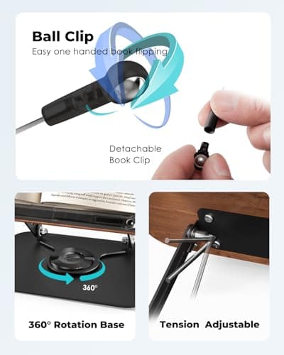 Viozon Book Stand for Reading,Book Holder, Height&Angle Adjustable, 360° Rotating Base, Foldable and Portable, Lightweight for Office, Kitchen, School Textbook, Recipe, Magazine,Kindle,Tablet DW 5