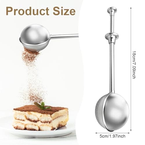 2Pcs Stainless Steel Tea Strainer Tea Infuser for Loose Leaf Tea,Tea Diffusers Fine Mesh Tea Ball Tea Accessories, Baking Supplies Baker's Dusting Wand Sugar Shaker Duster Flour Duster (Full+Half) 7