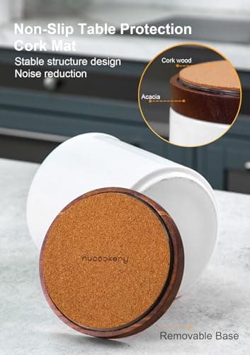 Nucookery 360° Rotating Utensil Holder, 7.2" Large Utensil Crock, White Ceramic Cooking Utensil Organizer with Countertop-Protection Cork Bottom for Farmhouse Kitchen Decor Christmas Gift (White) 5