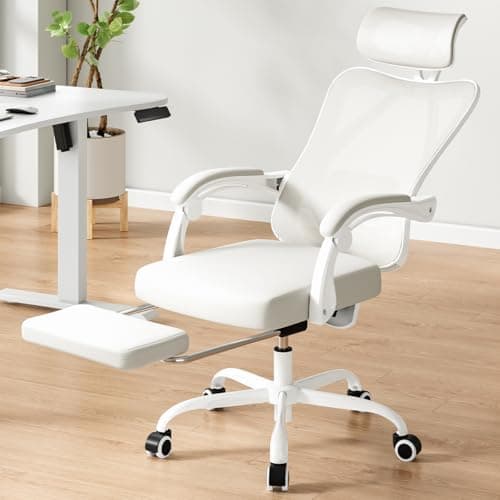 Farini Ergonomic Office Chair with Footrest, Mesh Office Desk Chair with Headrest, High Back Computer Chair with Adjustable Lumbar Support.for Home Office Study Room Bedroom (with footrest, Beige) 6
