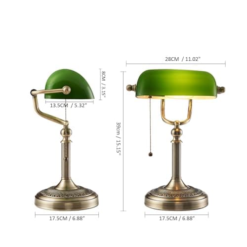 Newrays Green Glass Bankers Desk Lamp with Pull Chain Switch Plug in Fixture 6