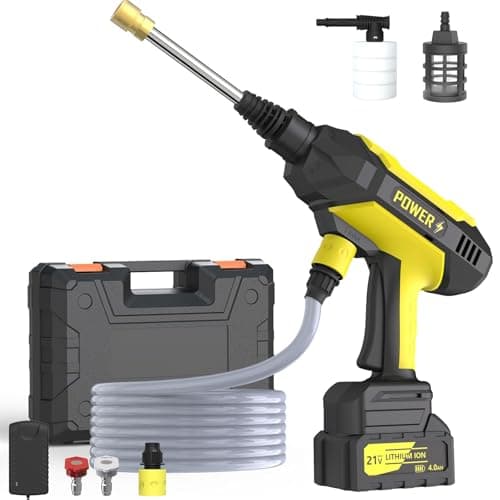 DECOKTOOL Cordless Pressure Washer, Portable Pressure Washer Battery Powered Max 950PSI, 1.2GPM with 1 * 21V 4.0Ah Rechargeable Battery, 20FT Drain Hose, Electric Power Washer for Car, Floor, Yellow