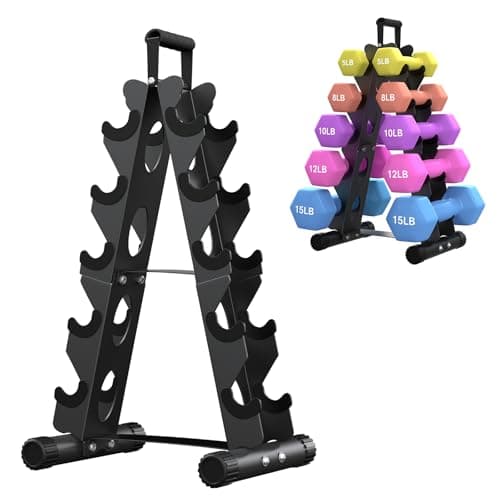AmazeFan 5 Tier | 3-Tier Dumbbell Rack Stand Only, A-Frame Design Weight Rack with Handle, Weights Metal Strength Training Dumbbells Storage Rack for Home Gym Space Saver (Dumbells not Included) (Black, 5 Tier)