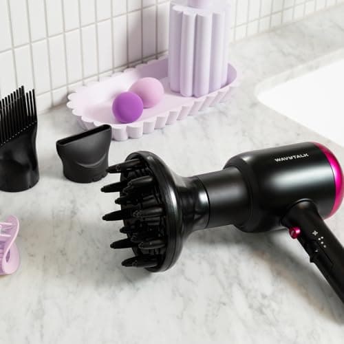 Wavytalk Hair Dryer with Diffuser, Blown Away Ionic Hair Dryer for Curly Hair with Comb, 1875W Fast Drying Blow Dryer with Ceramic Technology, 3 Attachments for All Hair Types, Light and Quiet, Black 7