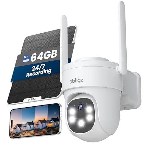 obligz AOV Security Camera Wireless Outdoor, 24/7 Continuous Recording Camera for Home Security, 2K Solar Cameras Wireless Outdoor, 360°PTZ with Night Vision,Auto Tracking,64G Local Storage(Included)