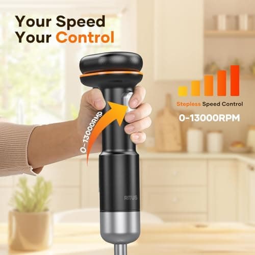 Cordless Stick Immersion Blender 5-in-1, Ritus 13000RPM Soup Blender Rechargeable Handheld Mixer For Baby Food & Smoothies, Variable Speed, Dishwasher-Safe, Mixing Beaker, Chopper, Whisk Milk Frother 5
