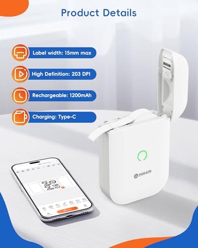 InkWon Label Maker Machine with Tape, D11s Bluetooth Label Maker Waterproof Labels, Portable Mini Label Printer with Various Templates for Home Office School, White 7