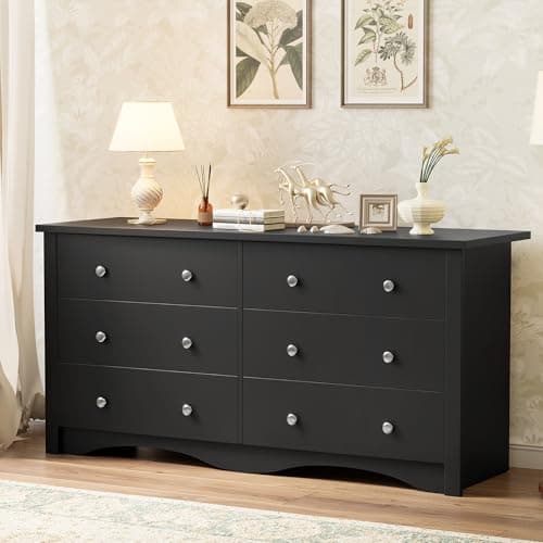 YESHOMY Black Dresser for Bedroom,6 Drawer Dressers, Storage Chest of Drawers for Hallway,Living Room, Entryway 5