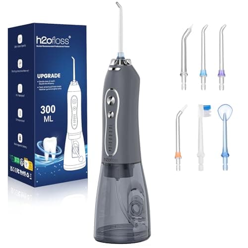 H2ofloss Water Dental Flosser Pick for Teeth: 5 Modes Cordless Portable 300ML Larger Tank Water Teeth Cleaner IPX7 Waterproof Flossing Cleaning Picks for Home Travel Gray