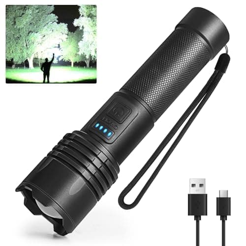 SKNSL Rechargeable LED Flashlight High Lumens - High Powered 900,000 Lumen Super Bright Flashlights with 3 Modes, IPX6 Waterproof, Portable Handheld Flash Light for Home, Camping, Outdoor