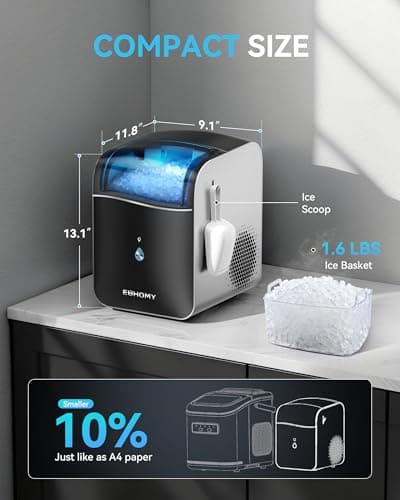 EUHOMY Smart Nugget Ice Maker Countertop, Pebble Ice Maker Machine with APP Control, 40lbs/24H, Ready in 7 Mins, Self-Cleaning, Portable Sonic Ice Makers with Hanging Ice Scoop for Home/Kitchen/Office 9