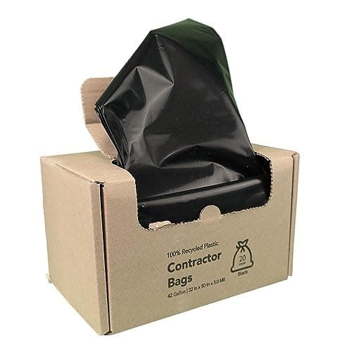 Oxley Contractor Bags, 42 Gallon Capacity Trash Bags, 3 Mil Thick, Black, 100% Recycled Material, 20 Count, Eco-Friendly