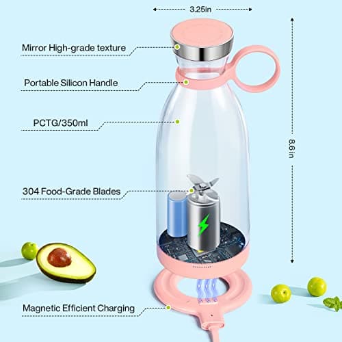Portable Blender,Fashion Portable Blender for Shakes and Smoothies 11.8 Oz,Magnetic USB Fast Charging Mini Mixer Bottle,Take It for Traveling, Outdoor, Gym, Office, Cars, Gift -PK 5