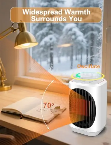 iFTY Small Space Heater for Indoor Use, Portable Electric Heaters with 3 Modes, 70° Oscillation, Remote Control, Overheating Protection, 1500W PTC Ceramic Fast Safety Heating For Bedroom Office Desk 6