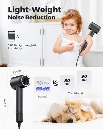 Bopcal Ionic Hair Dryer, 160000 RPM Brushless Motor, Smart Thermo-Control, Negative Ion Fast Drying, Quiet Lightweight Blow Dryer, Cold Air & 4 Heat Settings, for Home Travel Salon, Black 5