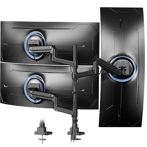 Triple Monitor Mount for up to 49-inch Screens - Heavy Duty Triple Monitor Arm Desk Mount for Ultrawide Monitors, Fully Adjustment, Max Load 20KG per Screen, VESA 75x75 / 100x100 mm, Black 8