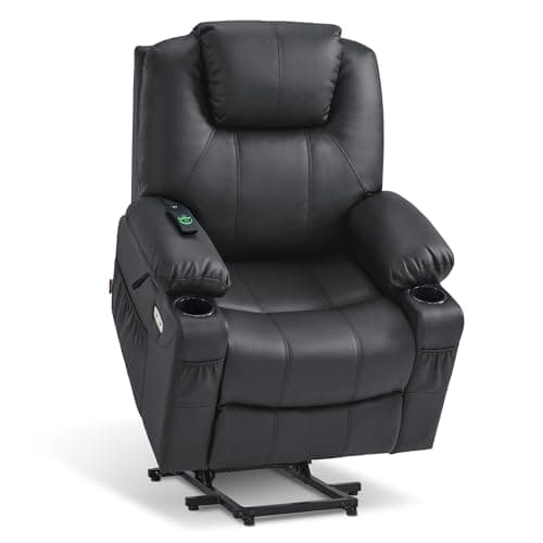 MCombo Power Lift Recliner Chair for Elderly, Lift Chair with Heat and Massage, FSC Certified, USB Ports, Cup Holders, Faux Leather 7040 (Black, Medium)