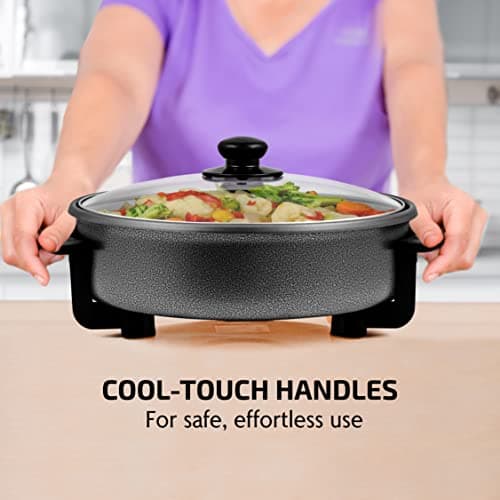 OVENTE 11.5-Inch Electric Skillet & Frying Pan, 1400W Nonstick Cooking Pan with Adjustable Temperature Control, Tempered Glass Lid with Steam Vent, Cool-Touch Handles, Easy-Clean Black SK11112B 7