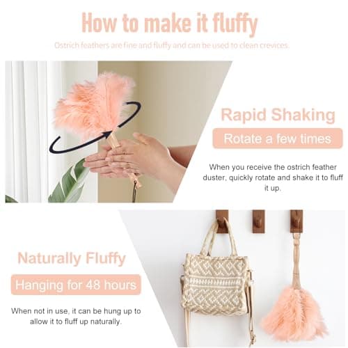 MehelloFeather Ostrich Feather Duster 12 Inch Handheld Duster Supplies, Wooden Handle Feather Duster for Cleaning Keyboard Home Car Office (Champagne) 5