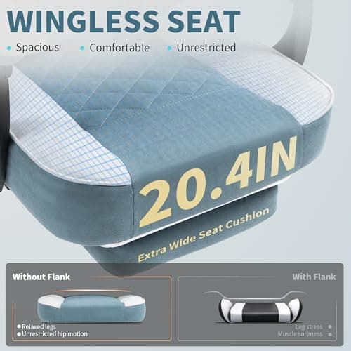 Gaming Chair with Footrest for Adults - Ergonomic Gaming Chairs with Foot Rest - Big and Tall Computer Game Chair - Fabric Reclining Video Game Chairs with Spring Cushion - Blue/Light Grey 6