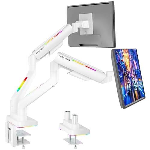 ARES WING Dual Monitor Mount for 17-35 Inch Ultrawide Heavy Duty Curved Screen, Computer Monitor Arm Desk Mount, Gas Spring Adjustable Dual Monitor Stand for Desk, White