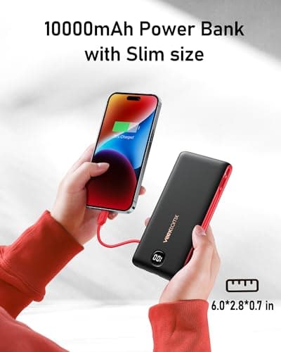 VEEKTOMX Portable Charger with Built in Cables 10000mAh, Power Bank for iPhone with AC Wall Plug, Fast Charging USB C Slim Battery Pack with LED Display Compatible with iPhone 17/16/15/14, Samsung 7