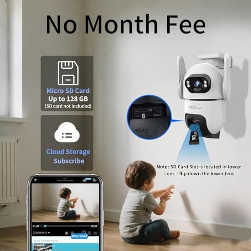 ESCANU Dual Lens Security Cameras Wireless Outdoor for Home Security,WiFi,2-Way Audio,Night Vision,Motion Detection,No mothly fee Cameras,IP65 Water Proof 7
