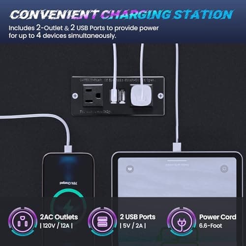 SEDETA Gaming Desk 70.8'' with LED Lights and Storage Shelves, Computer Desk with Monitor Stand, Power Outlets and Cup Holder, Large PC Gamer Desk, Gaming Table for Bedroom, Living Room, Black 7