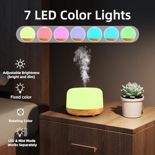 SPLITSKY Aromatherapy Essential Oil Home Diffuser with Remote Control, 300ML Large Room Cool Mist Air Humidifier, 8 Hours Quiet Operation, Timer, 7 Colors LED Night Night，Suitable Home,Yoga. 7