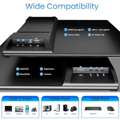 Lrtzcbi 23.8" 100Hz Large Portable Monitor FHD 1080P IPS External Gaming Display 100% SRGB Laptop Screen Extender with USB C HDMI Adjustable Stand for Laptop PC Computer Mac Phone Windows 5