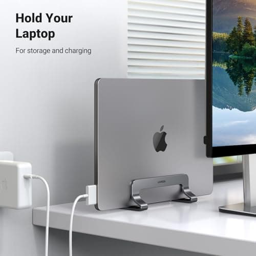 UGREEN Vertical Laptop Stand Holder for Desk Compatible with MacBook Pro, MacBook Air Stand Vertical Aluminum Adjustable for Up to 17.3 Inch Gaming Laptop, Gray 5