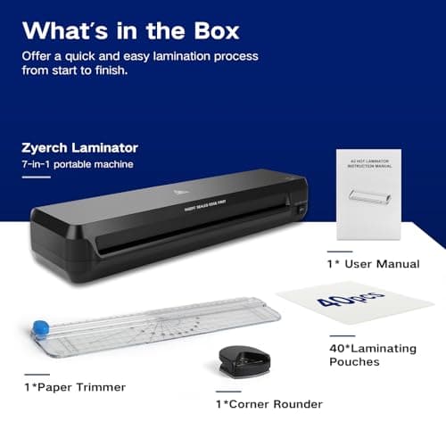 13 Inch A3 Laminator Machine, 7 in 1 Desktop Thermal Laminator, Never Jam with 40 Laminating Pouches, Paper Trimmer and Corner Rounder, Fast Warm-Up, Home Office School Use, Black 7
