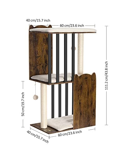 FourFurPets 43.8in 3-Tier Modern Cat Tree Tower Condo, Cat Scratch Posts for Indoor Cats, Big Plate, Two 19.7in Full Sisal Scratching Posts, Rustic Brown 7