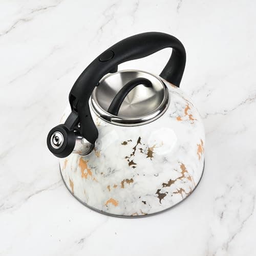 SharpChef Whistling Stovetop Tea Kettle,Food Grade Stainless Steel, Cool Touch Ergonomic Handle, Fast Boil, for Gas, Electric, and Glass Ranges - 3L 7