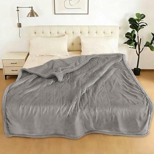 TICOO Electric Heated Blanket Twin Size 62" x 84" - 5 Heat Settings & 10H Auto-Off, Microplush Flannel & Sherpa Lining, Machine Washable, Overheat Protection, Ideal Gifts for Home/Bedroom/Sofa, Gray