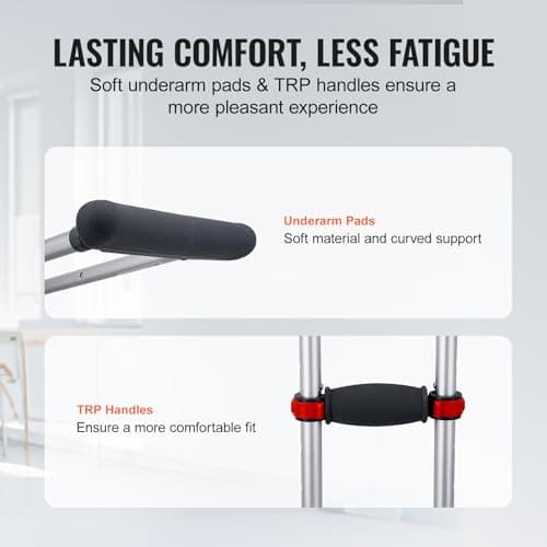 VEVOR Underarm Crutches, 13-Level Height Adjustable Underarm Walking Crutches, Lightweight Aluminum Crutches for Adults Teenager - with Soft Underarm Pad for Leg Injury Surgery Disabled, 1 Pair 300LBS 6