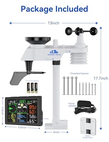 AIRAIN TECH 10-in-1 Wireless Weather Station,with Outdoor Sensor,Rain Gauge,Atomic Clock,Wind Speed/Wind Direction,Indoor Temperature and Humidity,Barometer,Weather Forecast, etc.(NO WiFi) 8