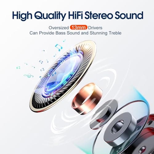 Wireless Earbuds, Bluetooth 5.3 Headphones Stereo Bass with Noise Cancelling Mic, 48Hrs Playtime in Ear Ear Buds with LED Power Display Charging Case, IPX7 Waterproof Earphones for Android iOS Sports 6
