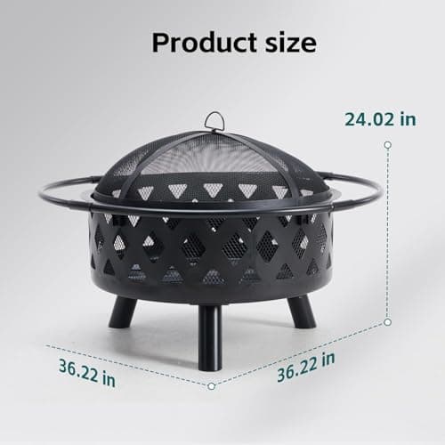 OLIXIS 36 Inch Wood Burning Fire Pit, Round Fire Pits for Outside with Spark Cover Fire Poker, Outdoor Firepit for Patio, Backyard, Garden, Bonfire Party, Black 7