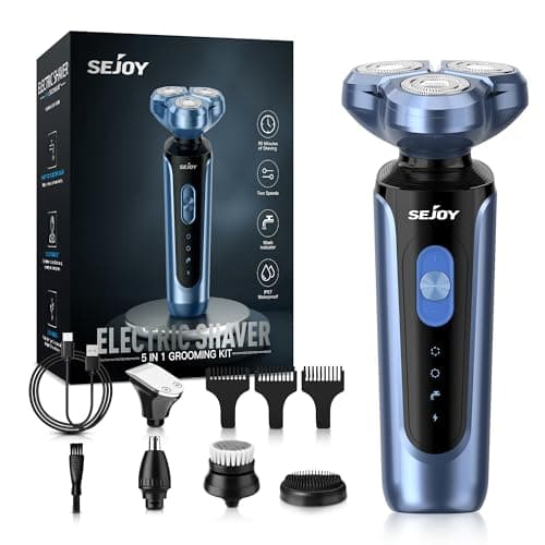 Sejoy Electric Razor for Men's Face, Mens Electric Shavers Cordless, USB Rechargeable Rotary Razors, Portable 5 in 1 Kit Dry Wet Shaver, IPX7 Waterproof for Home Travel