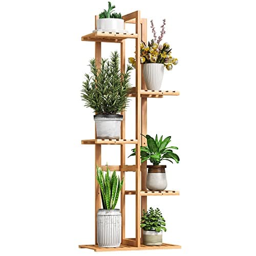 BMOSU Bamboo Plant Stand for Indoor Outdoor Plants Corner Tall Plant Shelf 6 Potted Holder Shelf Plant Rack Holder Display Rack(Natural)