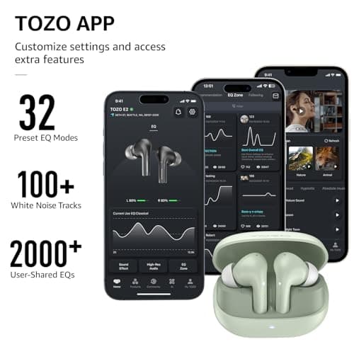 TOZO E2 Wireless Earbuds with 2 Mics AI Call Noise Cancellation, 10mm Drivers with Powerful Bass, App Customize 32 EQs, 30H Playtime, Bluetooth 5.3 Ear Buds, Comfort Fit in-Ear Headphones 5