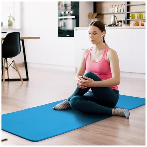 Fitvids 1/2-Inch Thick High Density Foam Exercise Yoga Mat with Carrying Strap, For Cushioning The Body Against Hard Floors, Blue 6