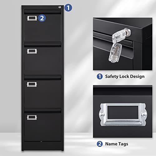 Anxxsu 4 Drawer File Cabinet, Filing Cabinets for Home Office, Metal Vertical File Storage Cabinet with Lock, Locking File Cabinet for A4 Legal/Letter, 15" W x 17.7" D x 50.1" H, Assembly Required 7