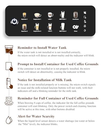 Fully Automatic Espresso Machine 12 Cup Coffee Maker One-Touch Cappuccino/Latte/Americano/Espresso Self-Cleaning & Adjustable Grinder for Home/Office/Coffee Lovers/Busy Workers/Small Cafés (Black) 5