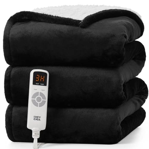 EHEYCIGA Heated Blanket - Electric Throw with 9 Heating Levels & 10 Hr Auto Off, Soft Cozy Sherpa Washable Blanket, 50 x 60 Inches